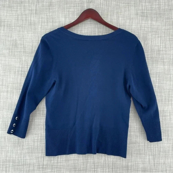 white house black market 3/4 sleeve button down round neck top Medium 8337 - Picture 2 of 9